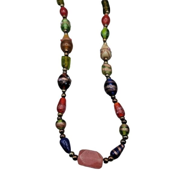 Wedding Cake Bead Necklace 22" Multicolored Various Glass Decorated Beaded Chain - Picture 4 of 9